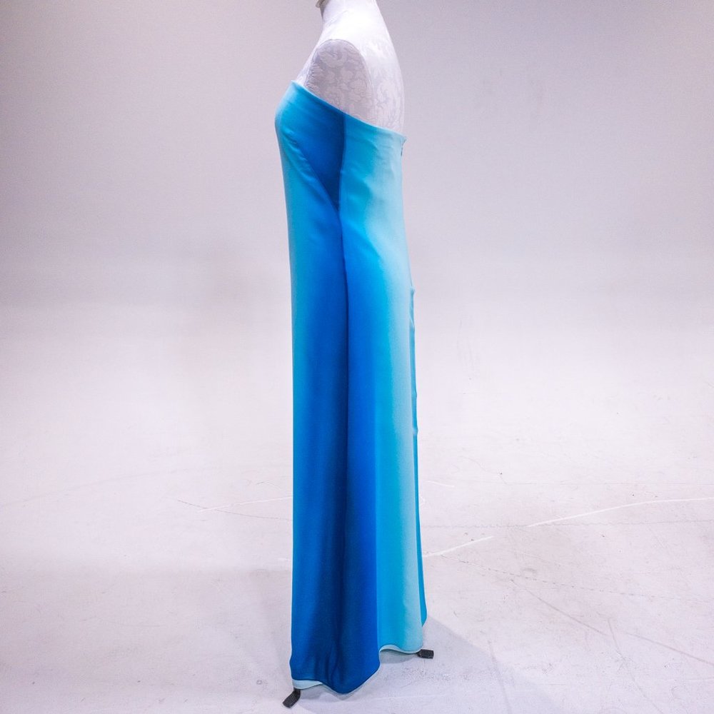 Y2K Vintage 8 Silk Dress Ombre Tie Dye Print Strapless Long Maxi Formal Blue PH5 - Picture 7 of 12